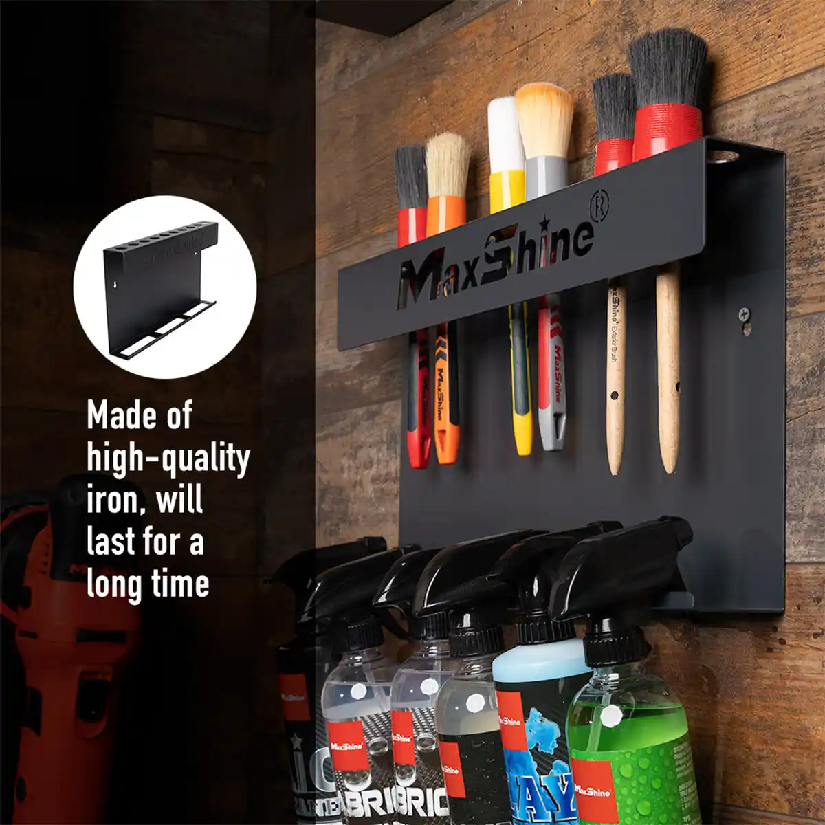 Brush and Trigger Bottle Holder and Wall-Mounted Organizer for Detailing Tools